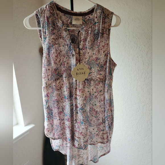 BLUE/PINK Smocked V-Neck Paisley Top main image 0